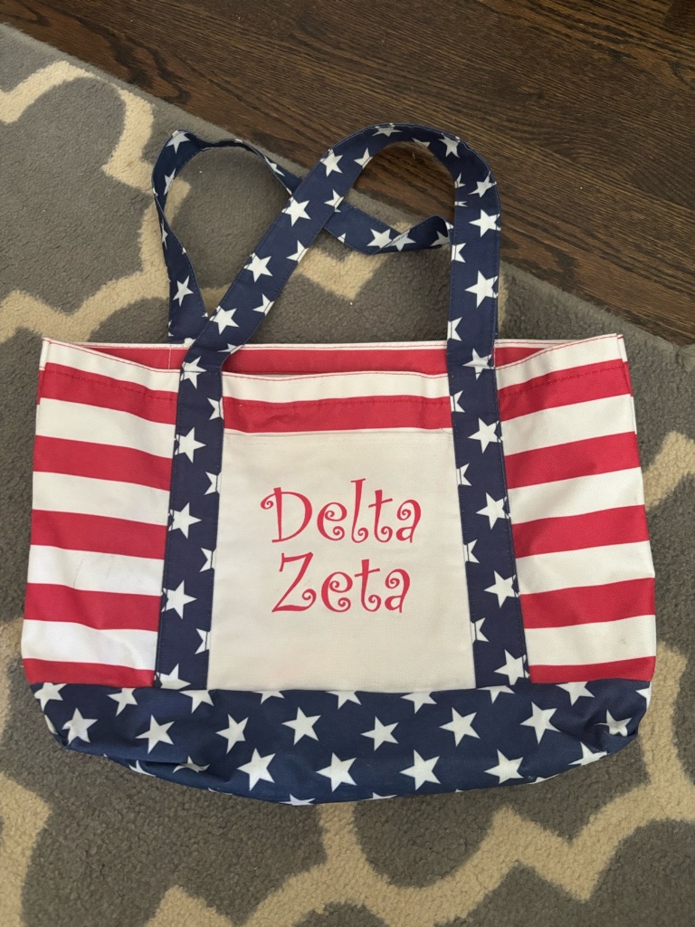 Delta Zeta Patriotic Stars & Stripes Tote Bag - Red, White & Blue
